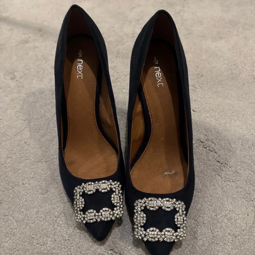 Next Women's Dark Blue Heels with Sparkling Buckle
